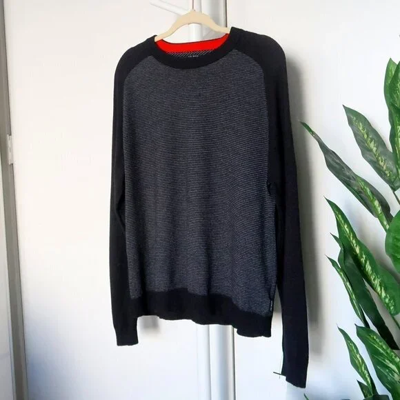 Ted Baker Black Grey Wool Knit Long Sleeve Crew Neck Sweater